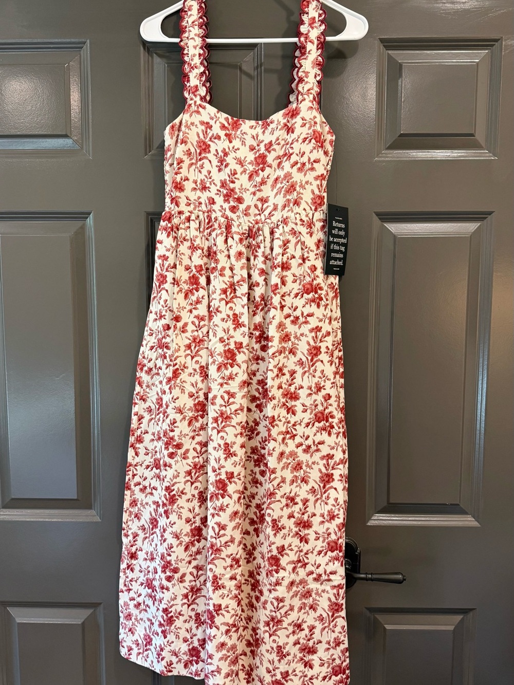Tuckernuck Cream Midi Dress with Red Floral Print NWT